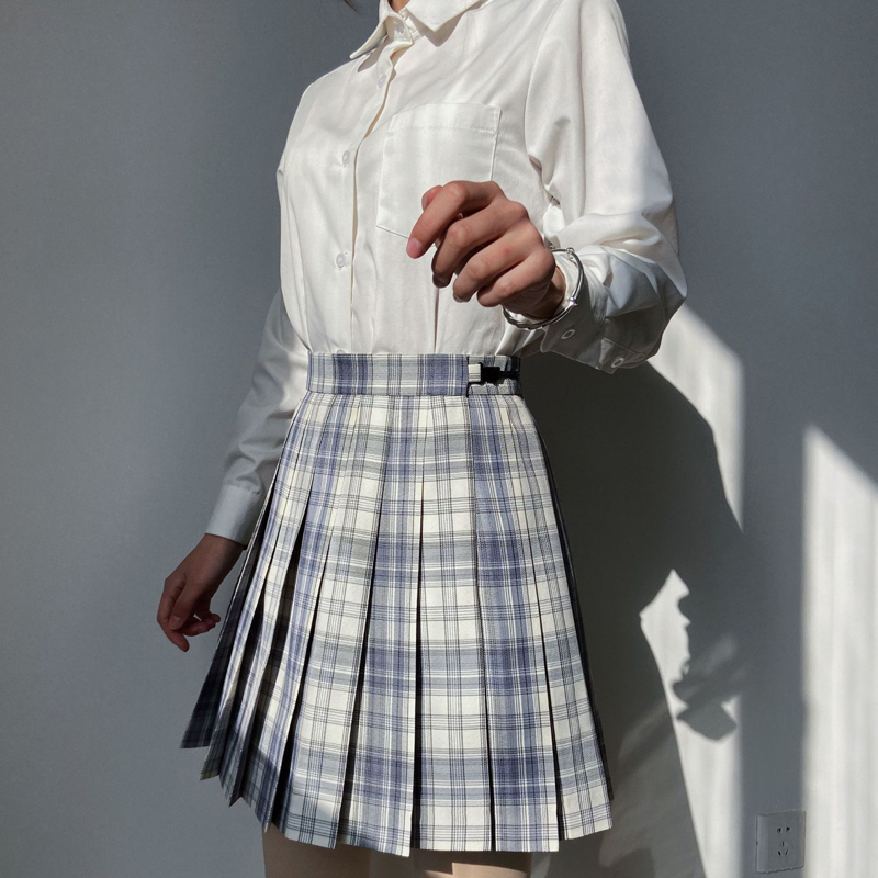工廠定制加工學(xué)院風(fēng)JK對格壓褶半身裙